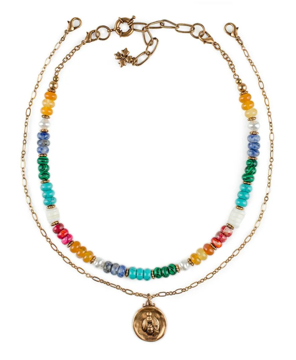 Patricia Nash Double Strand Necklace With Bee Pendant| Necklaces