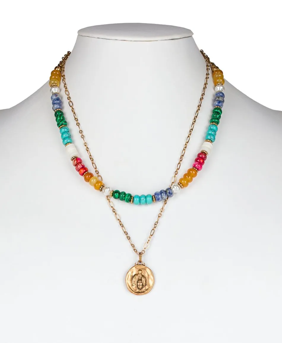 Patricia Nash Double Strand Necklace With Bee Pendant| Necklaces